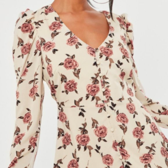 Missguided Floral Puff-Sleeve 40s Style Tea Dress - Picture 3 of 9